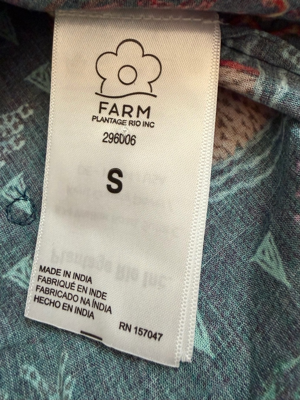 Farm Rio NWT Teal River Creatures Puff Sleeve Blouse Floral Embroidered Size S - Picture 11 of 15